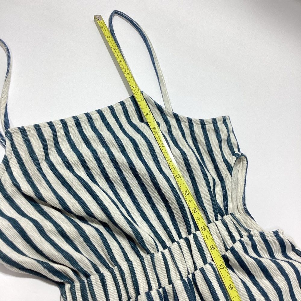 Pull & Bear Wide Leg Cropped Jumpsuit Size L Blue Gray Stripe Side Cutout Casual - Picture 13 of 14